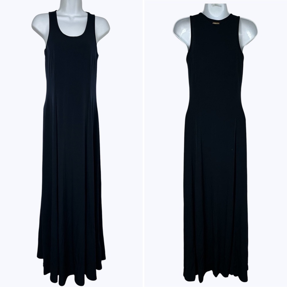 Michael Kors Maxi Dress Navy Blue Sleeveless Slit Minimalist Travel Bodycon Sz S
